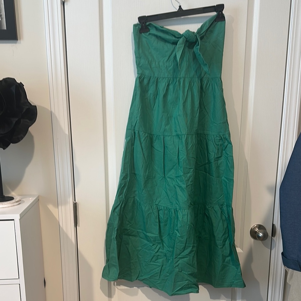 Green Strapless Maxi Dress with Tie Front